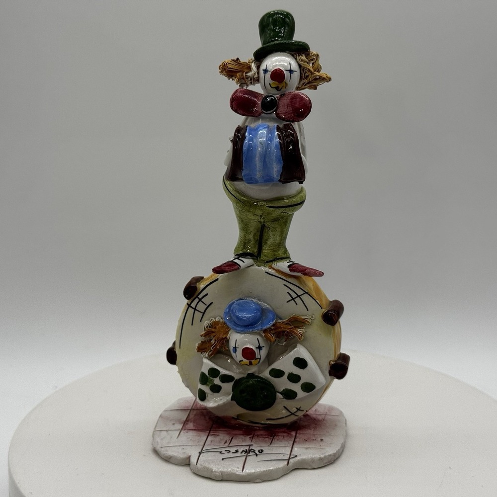 Vtg Signed Clown Sculpture Figurine 6"+ Made in Italy Greg Matthews By Oggetti